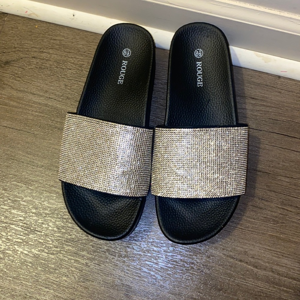 Black crystal platform sandals